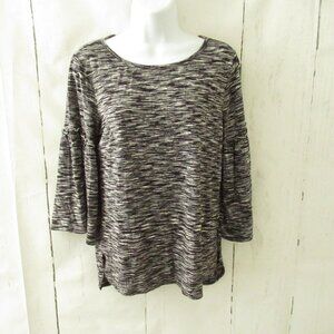 Y2K Max Studio Top S Small Black Space Dye Heathered 3/4 Flare Sleeve Ruffle